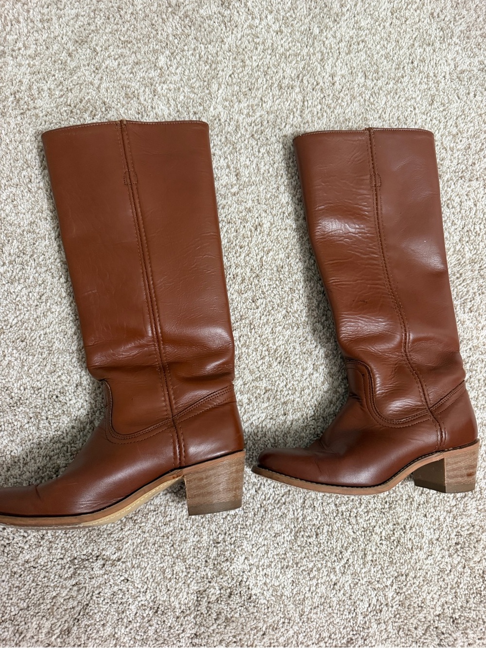 Frye Women's Cognac Leather Mid-Calf Heeled Boots